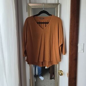 Nally & Millie Layered V-Neck Tunic in Rust Orange
